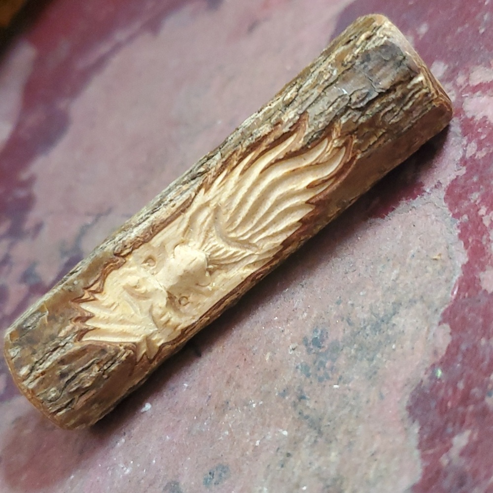 Wood spirit carving brooch green man. DY789